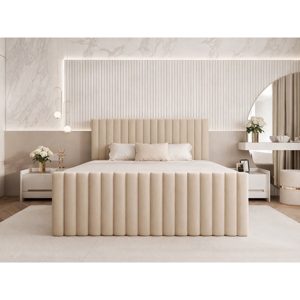 NOWOCZESNE ŁÓŻKO SYPIALNIANE Z TKANINY MATERAC BONELL CLOE 180X200 - PRZÓD